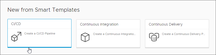 È possibile creare una pipeline di integrazione e consegna continue facendo clic sulla scheda del modello di pipeline smart CICD.