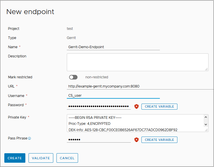 Quando si aggiunge un endpoint per il trigger Gerrit, è necessario verificare che l'endpoint Gerrit si connetta al server Gerrit.