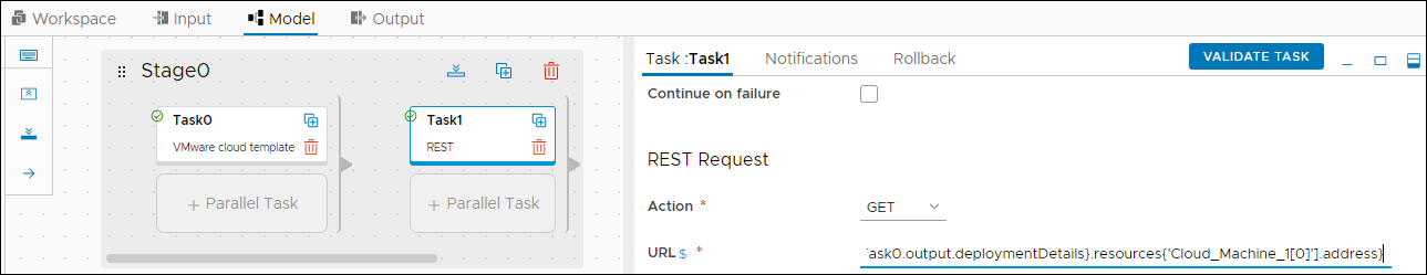 Nell'attività REST, è possibile immettere l'espressione per l'indirizzo della macchina cloud.