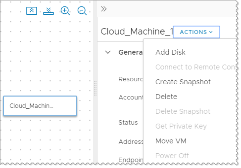 Esempio di azione Move VM nel menu Azioni.