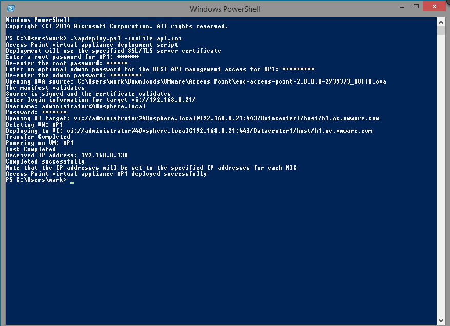 Powershell を使用した Unified Access Gateway アプライアンスのデプロイ