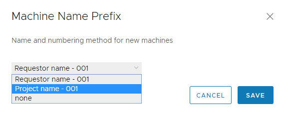 リソースの展開時に適用するマシン名のプリフィックスを選択します。