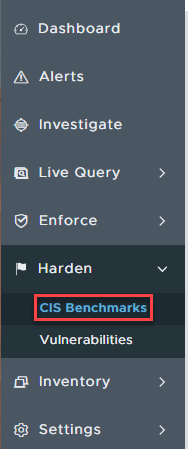 CIS ベンチマーク オプションを表示する左側のナビゲーション ペイン