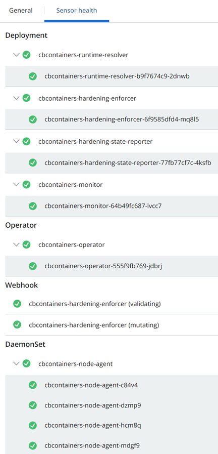 Kubernetes センサーの健全性の詳細の例