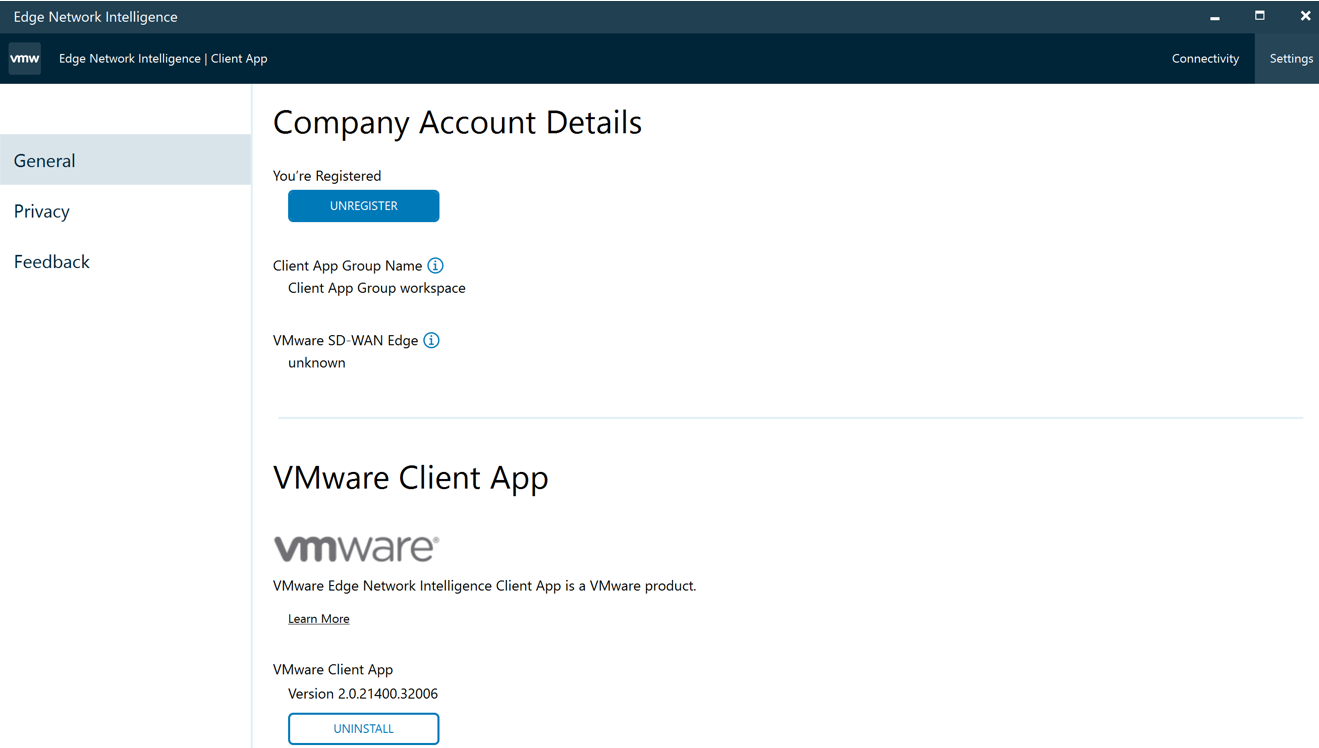 VMware Edge Network Intelligence - クライアント アプリケーションの登録解除