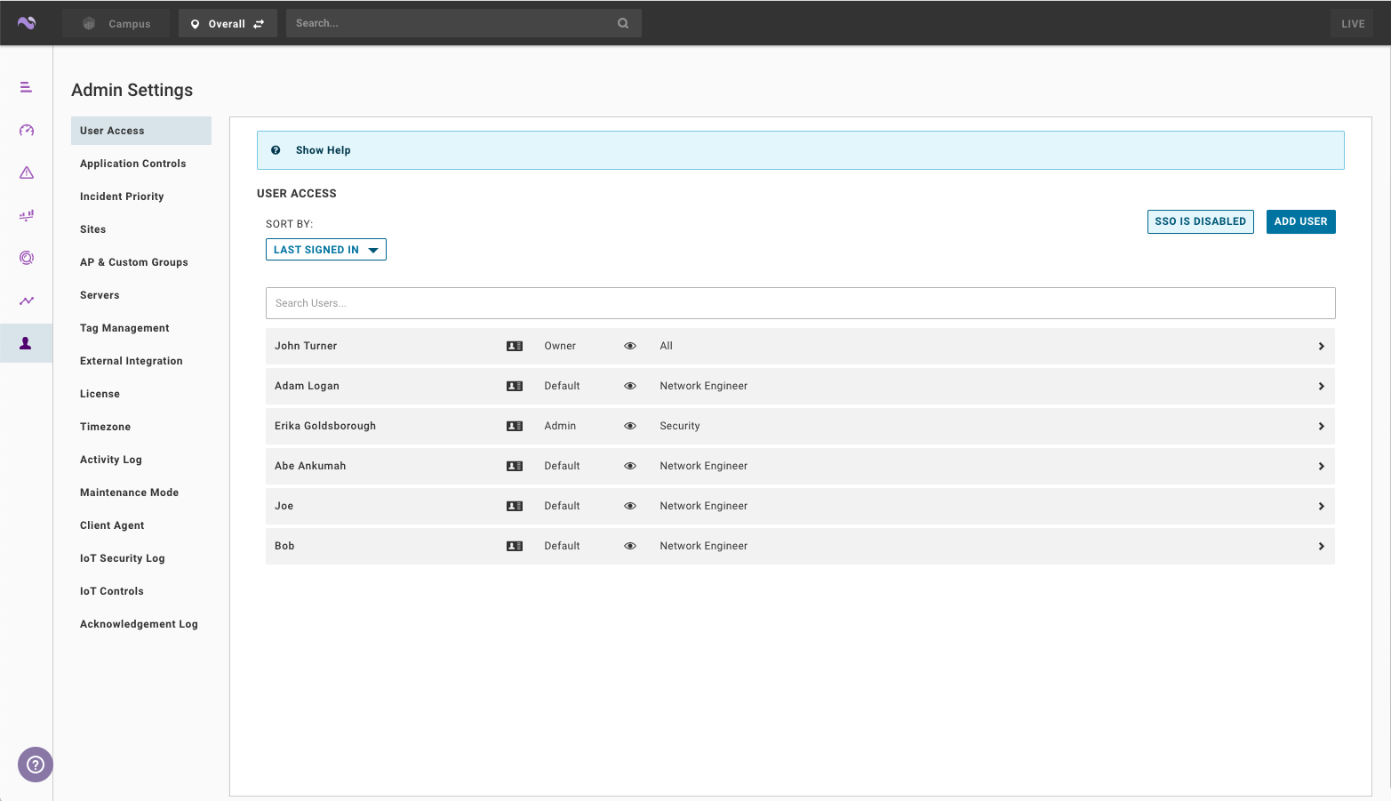 VMware Edge Network Intelligence アプリケーション - 管理設定