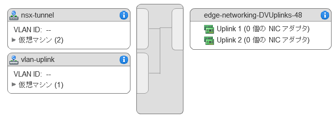 NSX Edge 仮想マシン ネットワークのポート グループ、トンネル、VLAN アップリンクを構成しています。