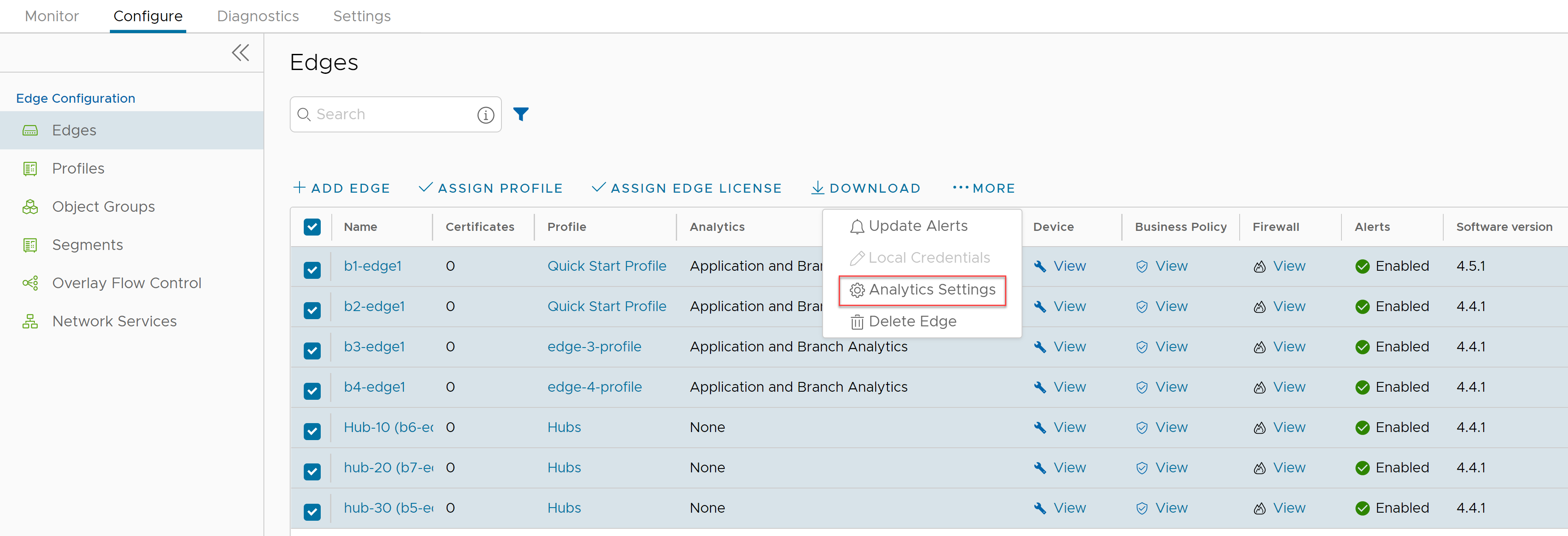 このスクリーンショットは、すべての Edge で自己修復を有効にする方法を示しています。