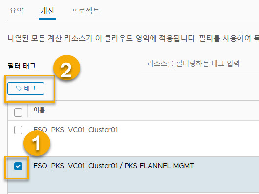 VMC 계산 리소스 및 클라우드 영역에 태그 추가 - 1