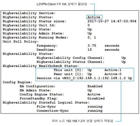 독립 실행형 L2VPN 클라이언트 1에 대한 명령줄 출력