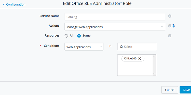 Office 365 관리자 역할을 표시하는 [편집] 페이지의 스크린샷