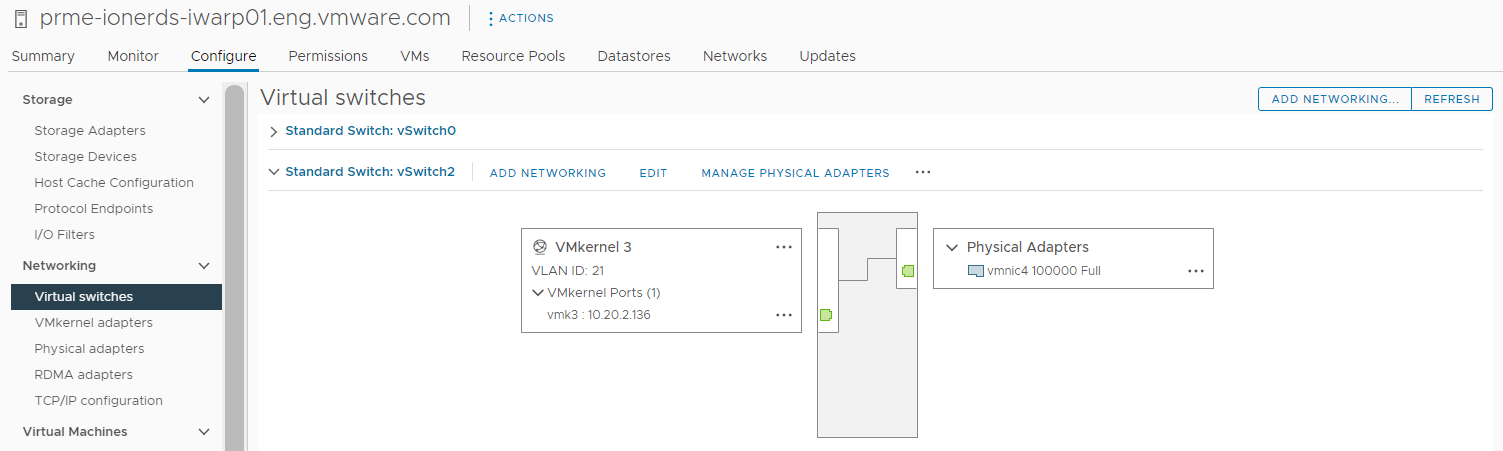 물리적 네트워크 어댑터와 VMkernel 어댑터를 연결하는 vSphere 표준 스위치를 보여주는 그림입니다.