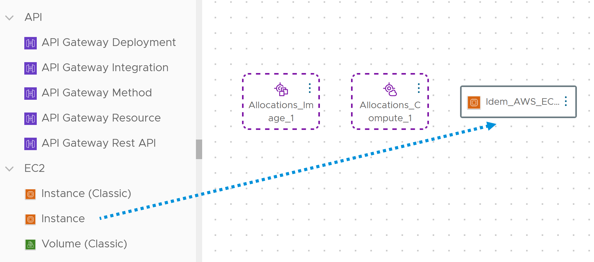 Een EC2-resource naar het canvas slepen