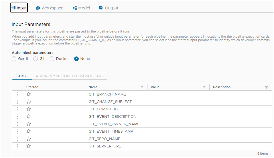 Wanneer u handmatig een CICL-pijplijn maakt, configureert u de invoerparameters op het tabblad Invoer.