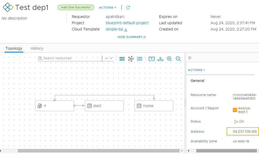 Het IP-adres en de locatie in de implementatiedetails