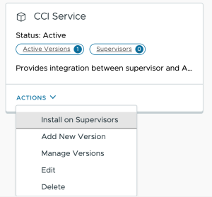 Klik op de tegel CCI-service op Acties > Installeren op supervisors.