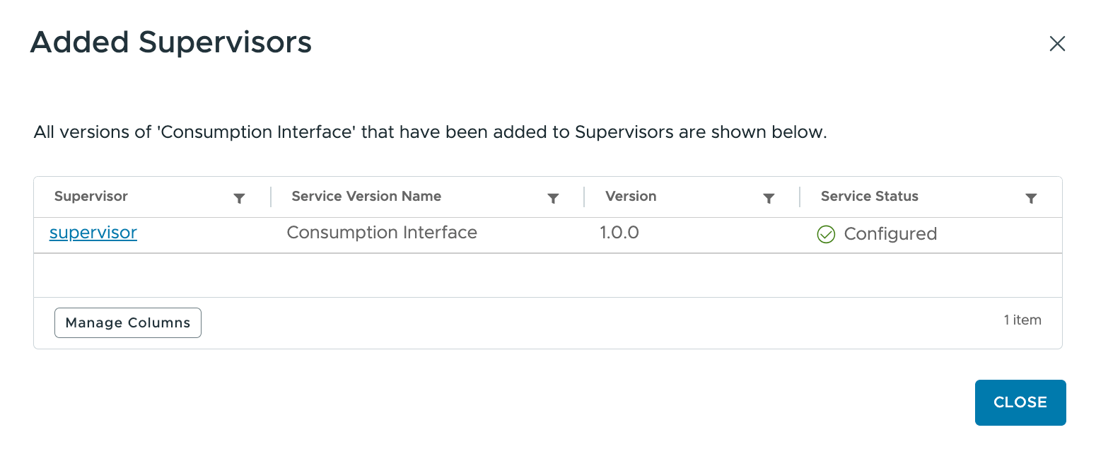 Toegevoegde supervisor na het installeren van de Consumption Interface