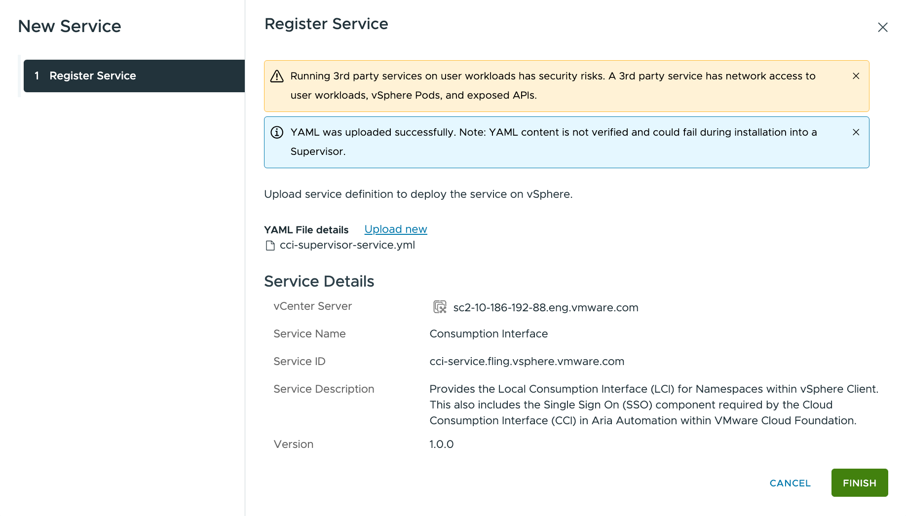 Servicegegevens controleren en de registratie van de Consumption Interface voltooien