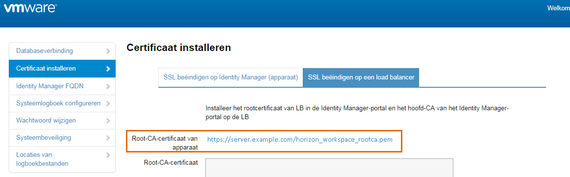 Basiscertificaat van VMware Identity Manager toevoegen