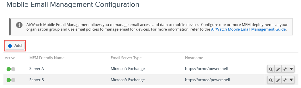 configuratiescherm mobiel e-mailbeheer