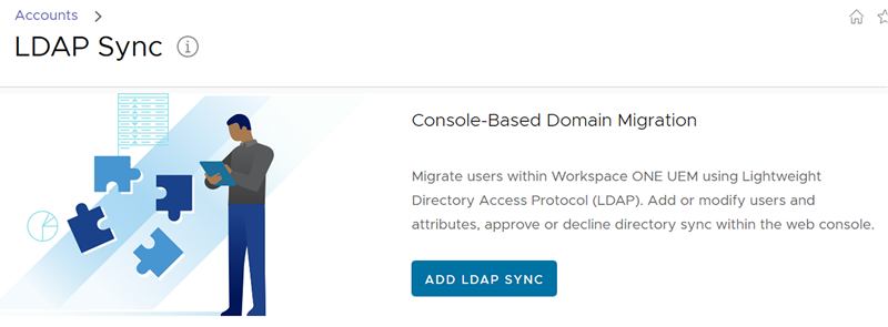 Deze schermafbeelding toont het introductiescherm voor de LDAP-synchronisatie dat wordt uitgevoerd voor de gebruikersmigratie.