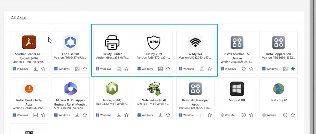 QuickAction-werkstromen op de Hub App-cataloguspagina