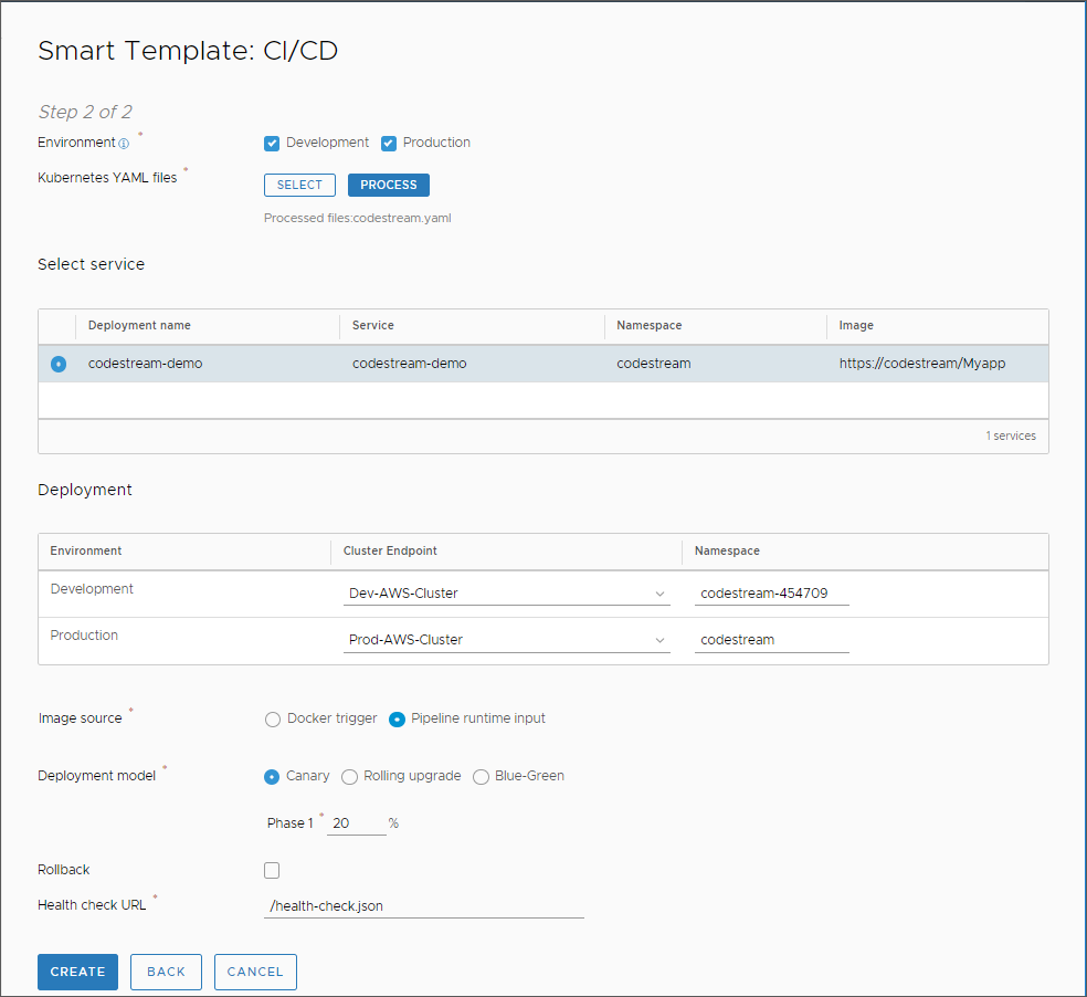 De slimme pijplijnsjabloon kan Canary, Rolling upgrade en Blue-Green CICL-implementaties verwerken.