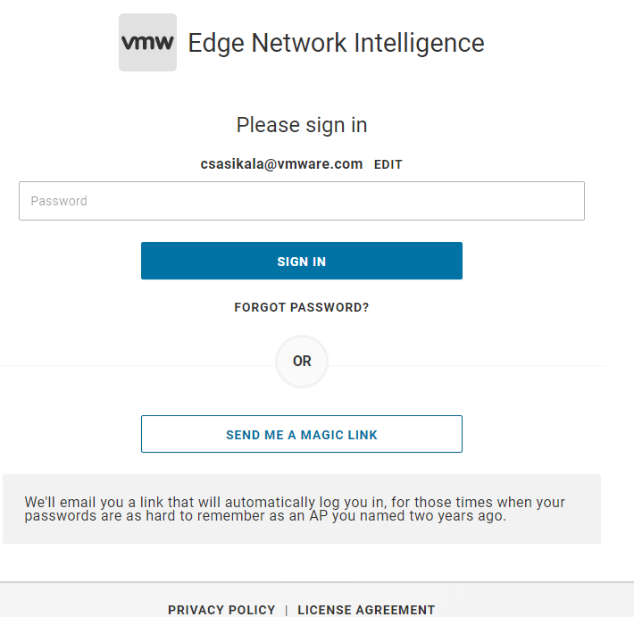 VMware Edge Network Intelligence – Ligação temporária