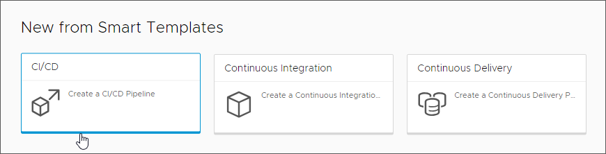Для создания конвейера непрерывной интеграции и доставки можно нажать карточку смарт-шаблона конвейера CICD.