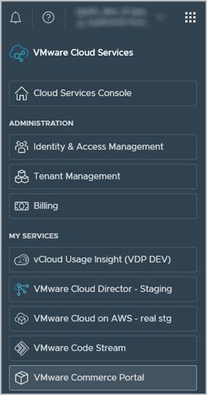 Доступ к Commerce Portal из VMware Cloud Services