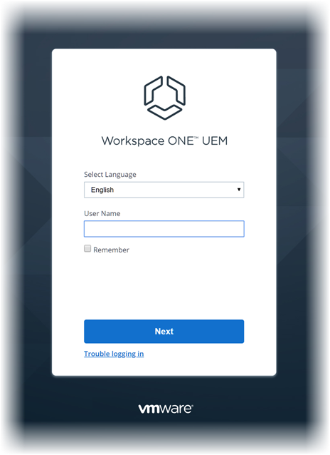 Экран входа VMware Workspace ONE