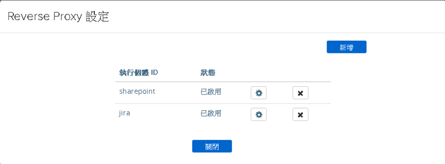 具有刪除選項的 Reverse Proxy 設定