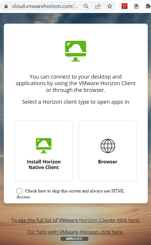 Horizon 入口網站的螢幕擷取畫面。