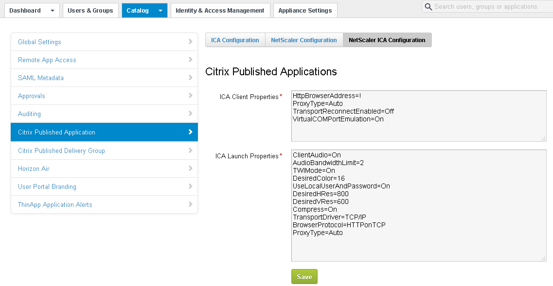 Netscaler ICA 組態索引標籤