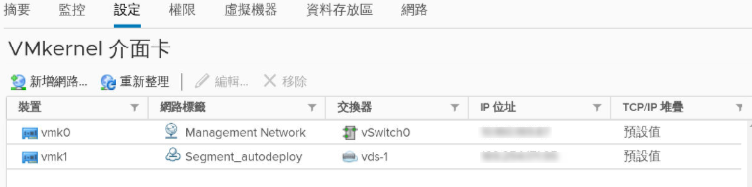 VMkernel 連結至 ESXi 主機上的臨時交換器。