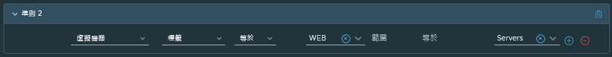 - 根據指派給虛擬機器的標籤的 Web 伺服器群組動態準則。