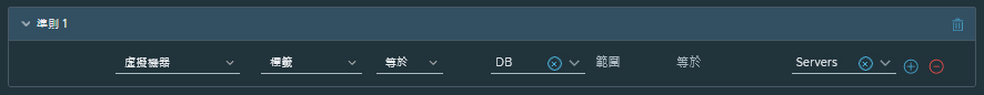 - 根據指派給虛擬機器的標籤的 DB 伺服器群組動態準則。